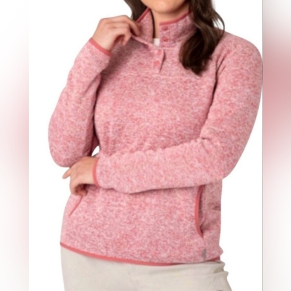 Eddie Bauer Fleece Pink Snap Button Mock Neck Sweatshirt Size Large - Picture 6 of 12